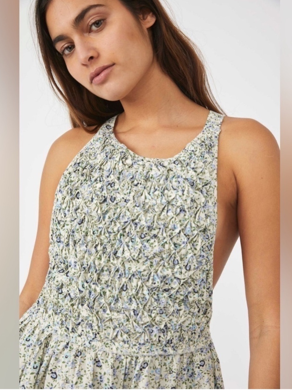 NWT Free People Petunia Mini Dress, Cream Blue Floral, Women's Medium - Picture 3 of 16